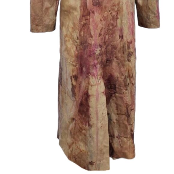 Vintage leather long trench jacket Coat gray beige tan brown 6 8 10 medium camo - Picture 3 of 13